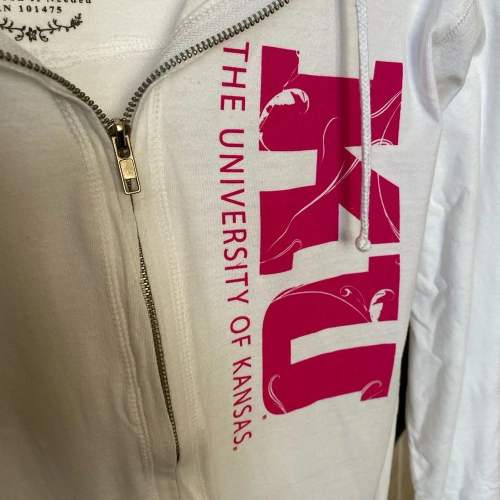 White Kansas Jayhawks Jacket Hoodie Zip up Women’s Large Officially Licensed KU